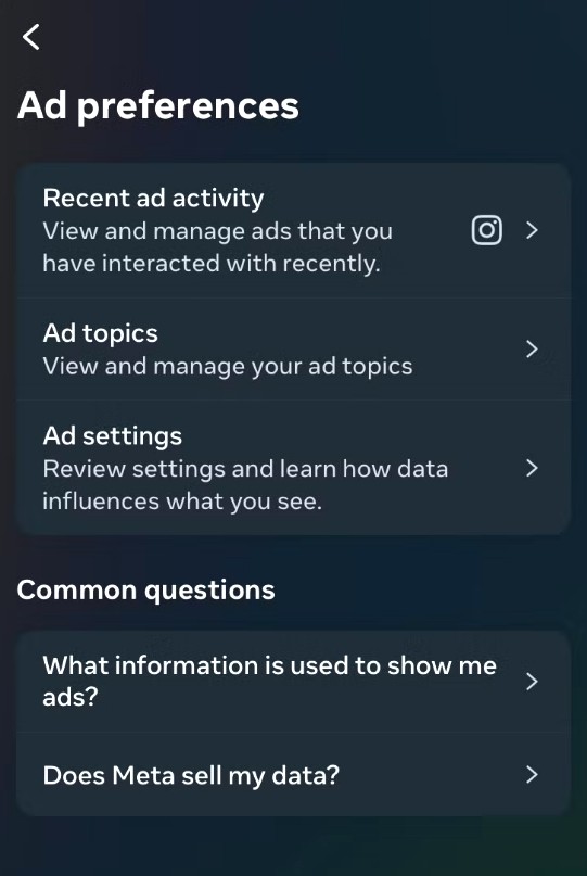 Instagram ad preferences